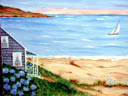 Hydrangea cottage and sailboat